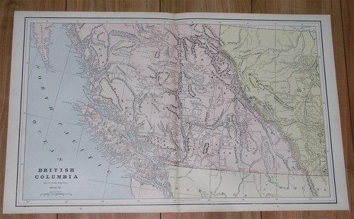 1890 ANTIQUE MAP OF BRITISH COLUMBIA VANCOUVER ISLAND ROCKIES ALBERTA CALGARY