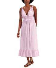 Miken Women's Orchid Bouqet Solid Smocked Midi Swim Cover Up - Dress Size Small