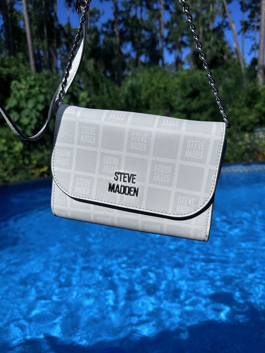 Steve Madden Crossbody Purse White With Grey Squares