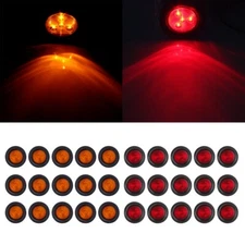 30pc amber red 2.5 inch Round 4 LED Light Trailer Side Marker Clearance Kit New