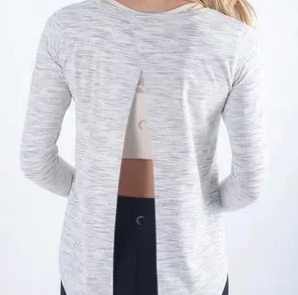 Zyia Active White Gray Split Back Long Sleeve Top… - image 3