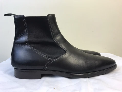 $895 RARE Santoni Men's US 11.5 D Black Leather Pull On Ankle Boots C1