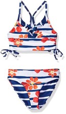 Jantzen Girls Nautical Cinched Bikini 2 Piece Floral Stripe Size 14