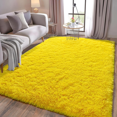 Soft Shag Rugs for Bedroom 4X6Ft Yellow Fluffy Shaggy Rugs Living Room Nursery