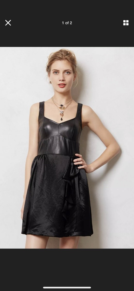 anthropologie black leather dress Anthropologie Black Leather Midi Dress by Anthropologie