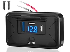 90W 3 Ports 12V RV USB Outlet with LED Voltmeter, Dual PD3.0 Type-C Quick Cha...