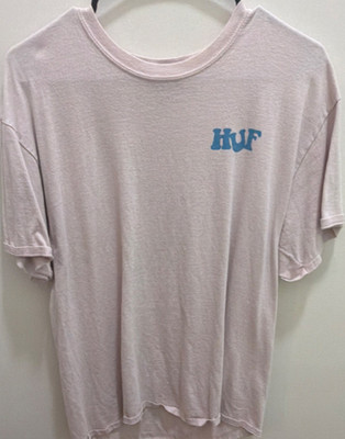 HUF Men's Light Pink Blue Yin Yang Graphic Cotton Crew Neck T-Shirt Size L
