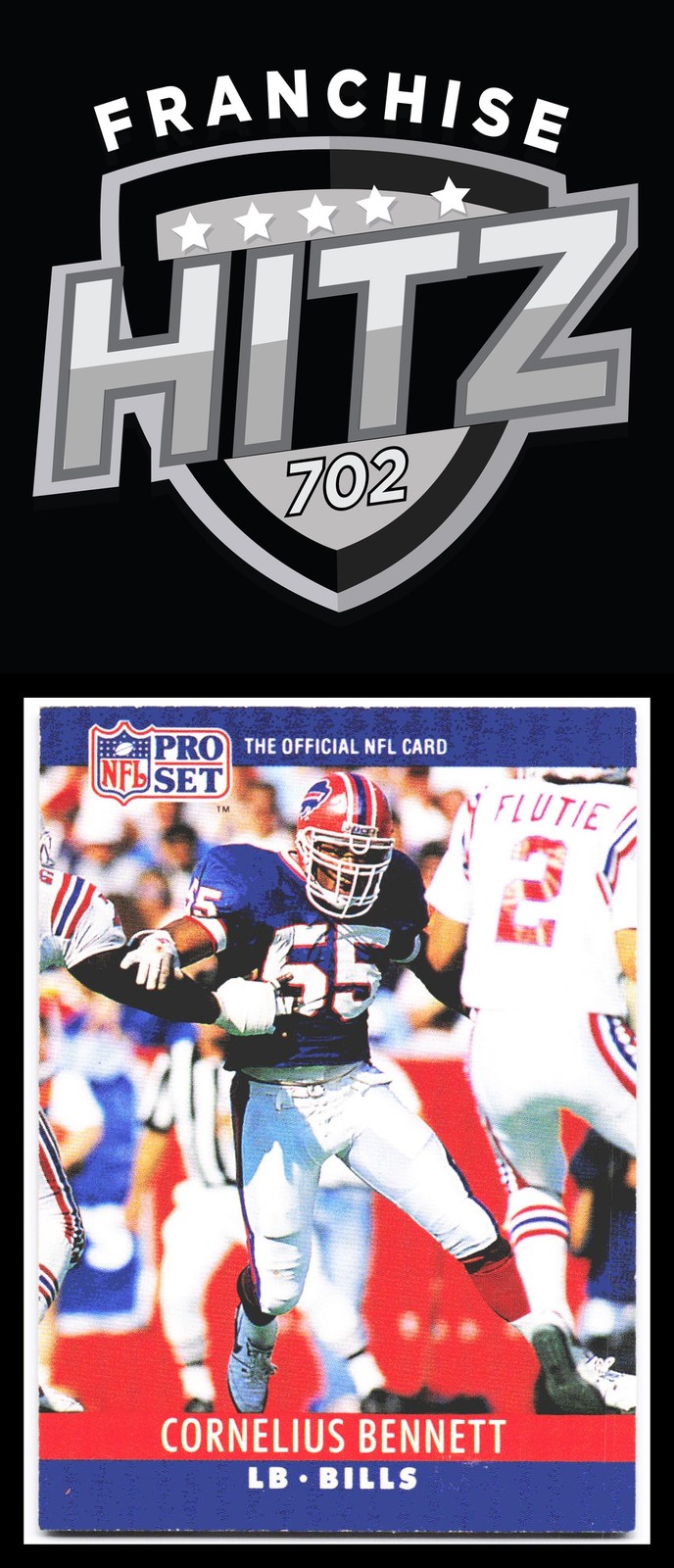 1990 Pro Set #39a Cornelius Bennett TCKL SACKS REC NO YDS TD in black print