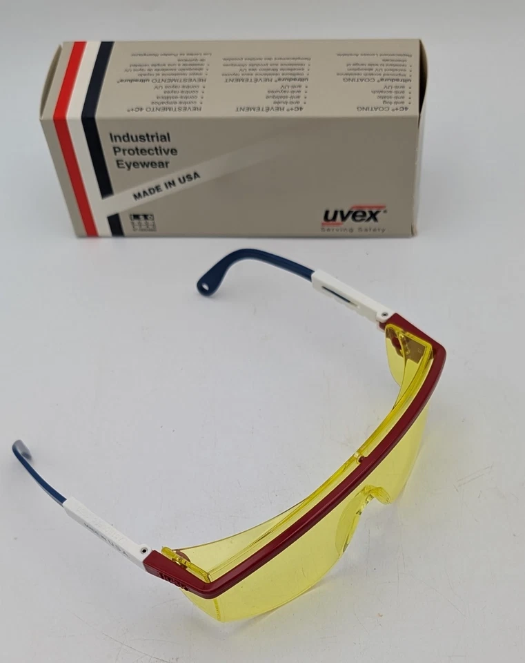 全新! NOS UVEX Astrospec 3000 Patriot 框架琥珀色镜片安全眼镜 美国制造 — 第 4/4 张图片