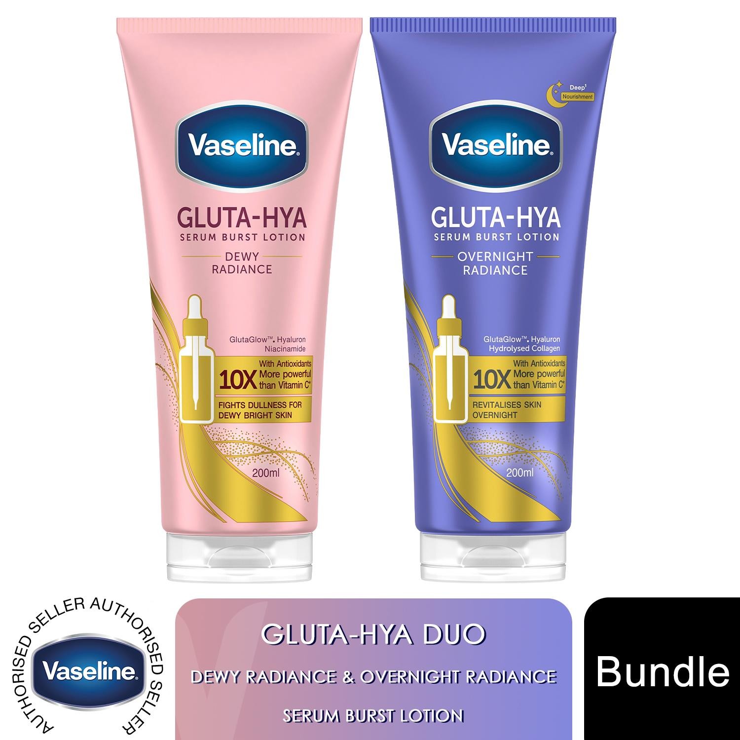 Vaseline Gluta-Hya Lotion Duo – Dewy Radiance & Overnight Radiance (2 x 200ml)