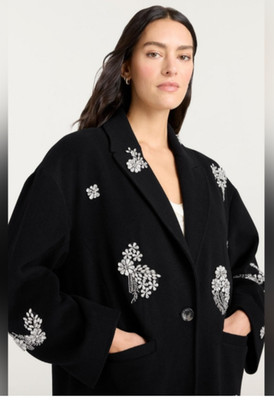 NWOT Cinq a Sept Crystal Ivy Gravis embellished rhinestones coat Sz L pockets
