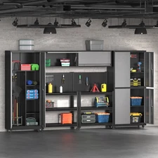 6-Pc Metal Garage Storage System with Pegboard, Workshop Set w/ Rolling Shelving