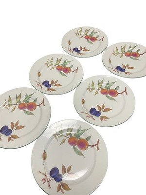 Royal Worcester Evesham Vale Fruit Plate Set 6 10.2in Porcelain Used