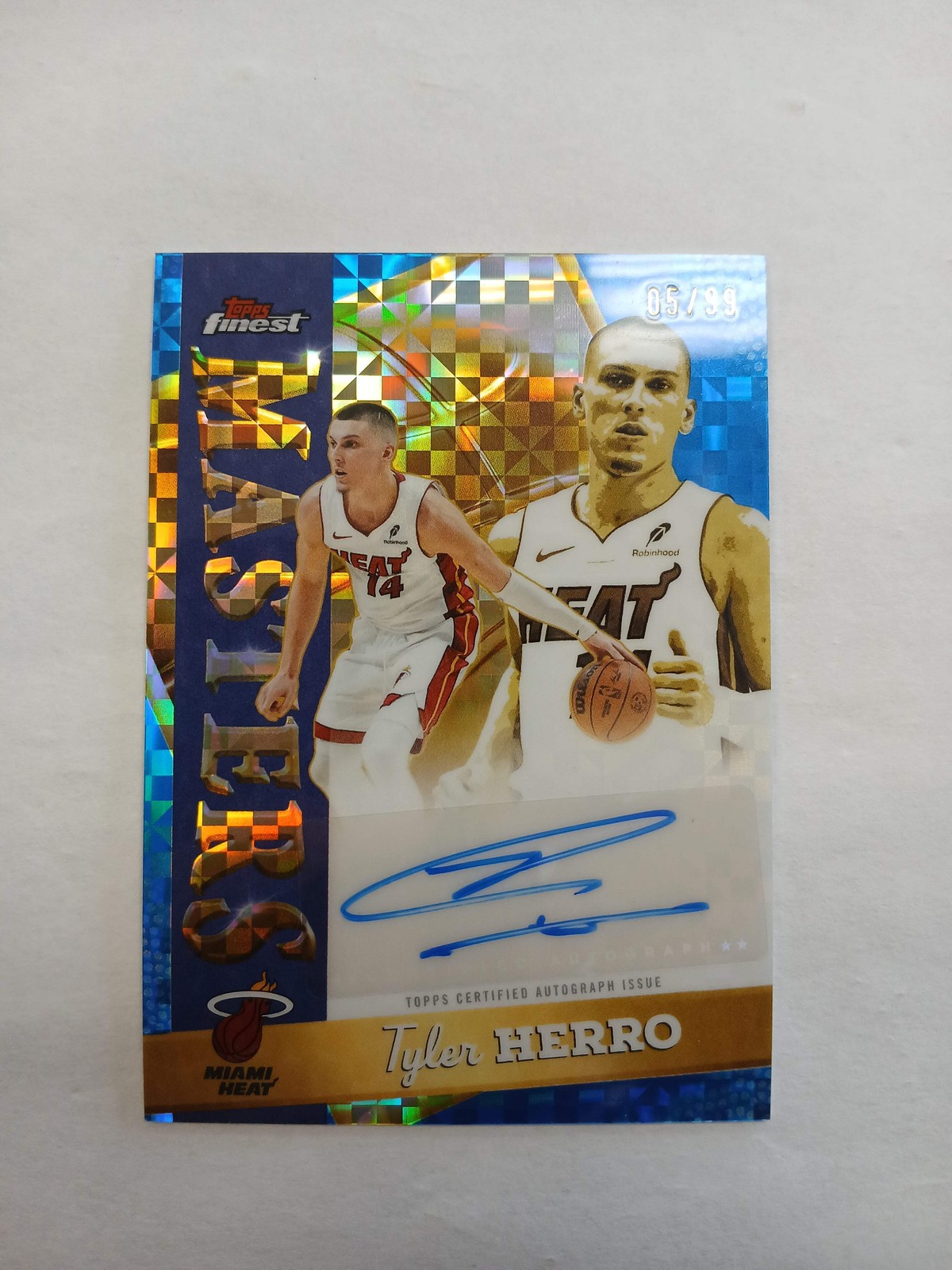 2026 Topps Finest Tyler Herro Masters Blue Geometric Refractor Auto #/99