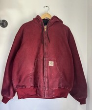 Vintage 90s RARE Thrashed Carhartt Sandstone Duck Active Jacket Crimson J68CRI