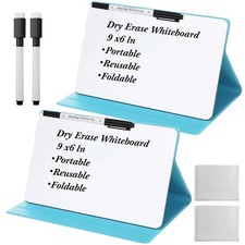 2 Pcs Dry Erase White Board with Stand for Desk with 4 Markers and 2 Eraser 9...