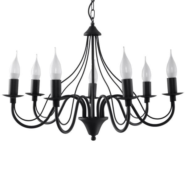 Lustre acier noir E14 7 Minerwa pour illuminer efficacement une grande pièce sombre