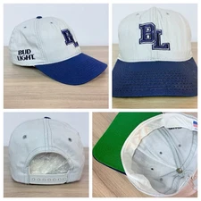 Vintage Bud Light BL Blue Gray USA Baseball Trucker Snapback 6 Panel Hat Cap EUC