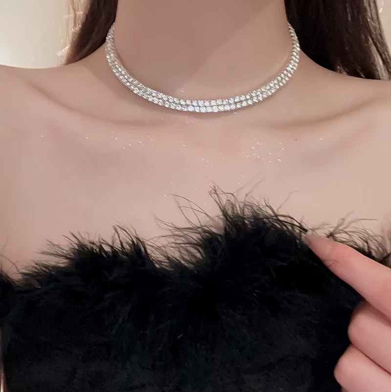 Schöne Strass Halskette Halsband Collier Kette Kragen Choker 2-reihig - Bild 3 von 4