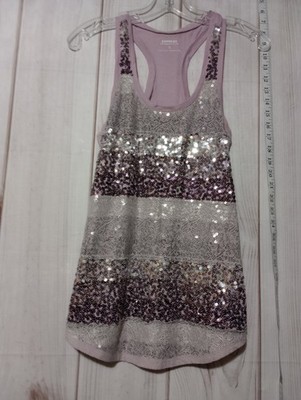 Express Tank Top Womens XS Pink Sequin Lace Racerback Dreamweight Cotton Shimmer
