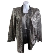 R M Richards Karen Kwong Silver Sequin Waterfall Evening Jacket Size 18 Dressy
