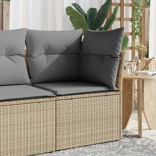 Poly Rattan Gartensessel Ohne Armlehnen Mit Kissen Beige Sitzgelegenheit-image