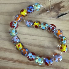 20  FUN MULTICOLOR  POLKA DOT ROUND LAMPWORK GLASS   12mm Beads