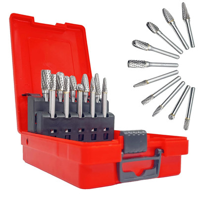 Carbide Rotary Burrs Set with 1/4''Shank 10Pcs Double Cut Solid Tungsten Carbide