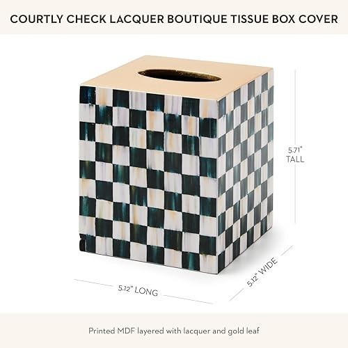 MacKenzie Childs BOUTIQUE TISSUE BOX Lack COVER Courtly Check Schwarz Gold *NEU - Bild 3 von 7