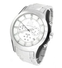 NEW ARMANI EXCHANGE SILVER TONE STAINLESS STEEL & BLACK CHRONOGRAPH WATCH AX2075