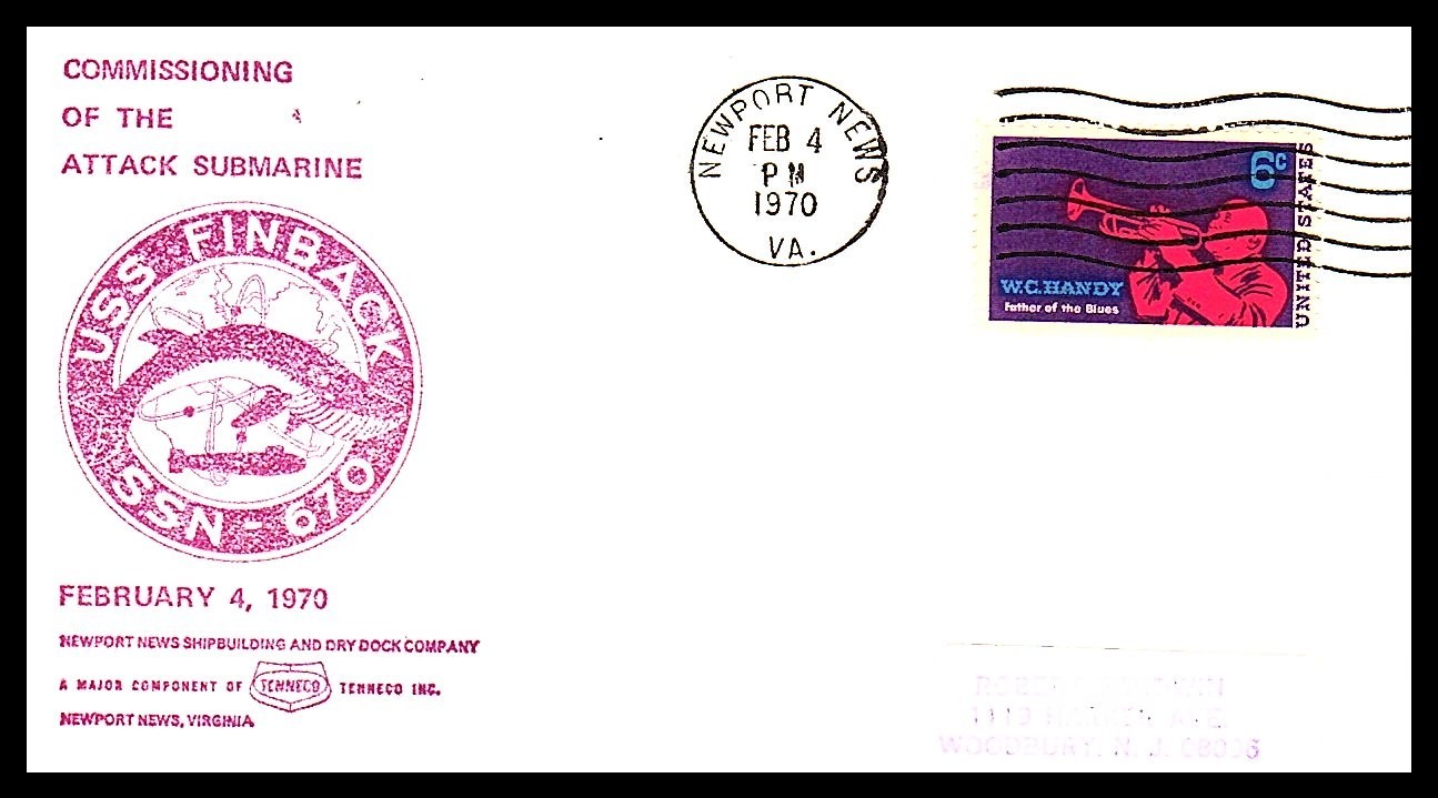 USS FINBACK SSN-670 COMMISSIONING FEB 04 1970 NEWPORT NEWS VA NAVAL CACHET BX2