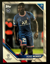 Topps 2021-22 UEFA Champions League Nuno Mendes #126 PSG Rookie Soccer Card. rookie card picture
