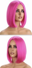 Hot Pink Wig,Bob Short,Straight Middle Part,Synthetic,Heat Resistant