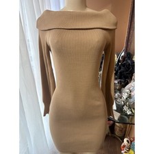 Fashion Nova Oh You Fancy Sweater Mini Dress Taupe Off Shoulder Ribbed Knit L