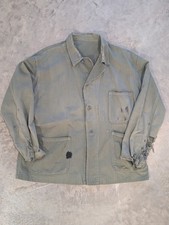 Vintage USN Herringbone Twill Utility Coat, Olive, 1940s Hand Darned, Thrashed