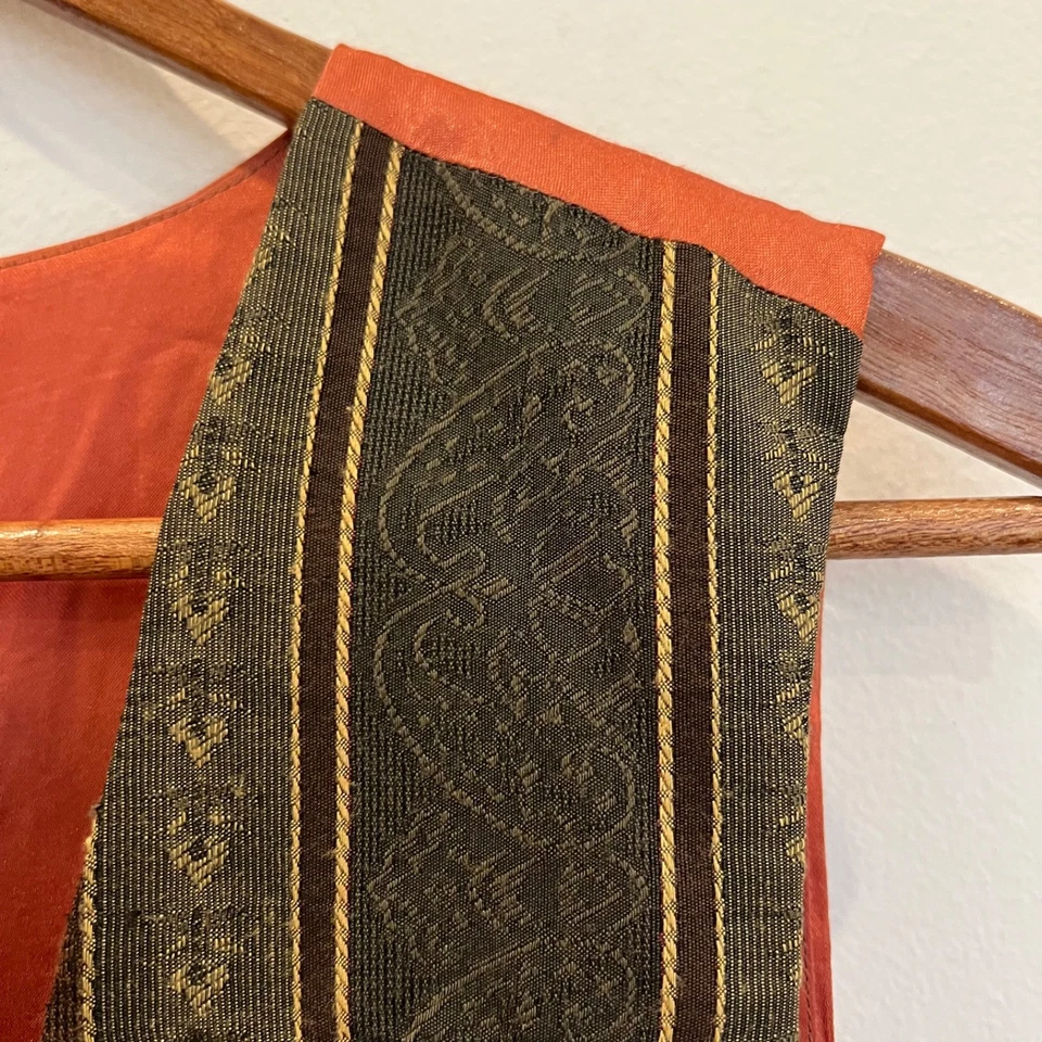 复古 Express 背心女式 OS 中号绿色橙色佩斯利挂毯缎面背面 — 第 3/4 张图片