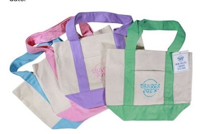 Trader Joe's Mini Pastel Canvas Tote Bag Multicolor Small Foldable Reusable