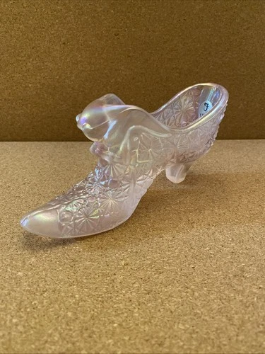 Fenton Cat Head Pink Iridescent Glass Victorian Shoe
