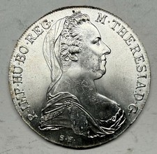 1780 Maria Theresa Silver Thaler Restrike UNC Proof, .75 Oz Pure Silver