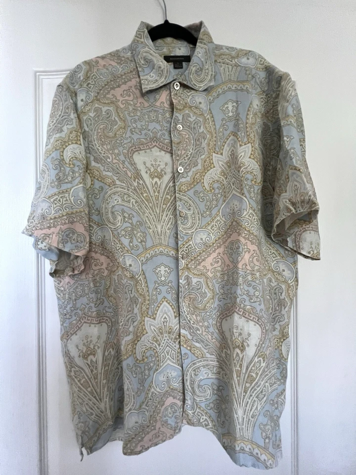 Camisa para hombre Ermenegildo Zegna lino Paysley talla XL manga corta Foto 2 de 4