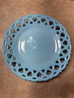 Westmoreland Aqua Blue Milk Glass Forget Me Not Plate Lattice Edge 8.5” Vtg