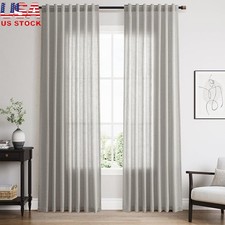 Linen Blend Curtains Two Panels Back Tab Loop Pocket Light Filtering Home Decor