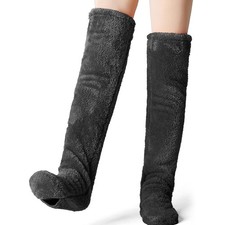 heqxwl Ultra-Soft Over Knee Fuzzy Socks for Men  Women - One Size, Black