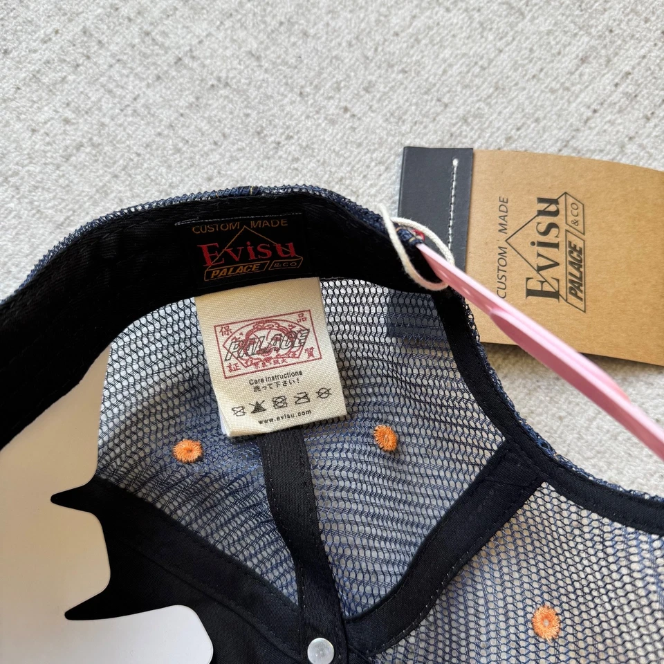 Palace X Evisu Denim Trucker Cap Stone Wash Cherry Blossom Hat | BRAND NEW - Image 4 of 4