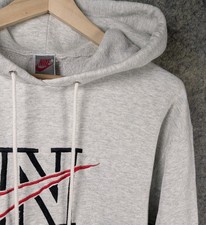 Vtg 80s Nike Hoodie USA Made Rare Embroidered Vertical Logo Swoosh Grey Large