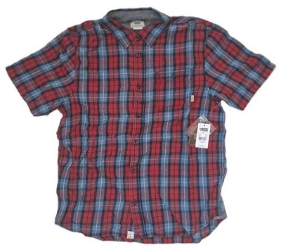 VANS Cotton Red Blue Plaid Button Up Short Sleeve Shirt Size M