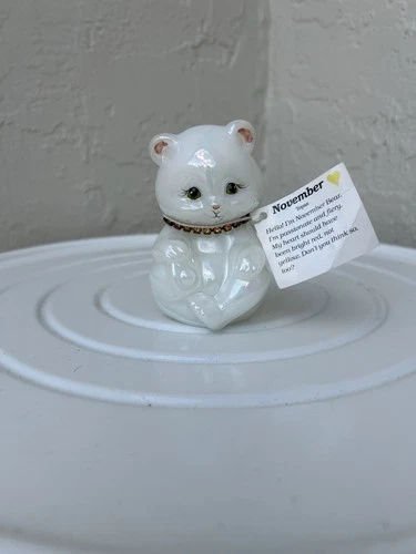 Fenton Glass Teddy Bear Figurine Birthstone Topaz Necklace November Signed
