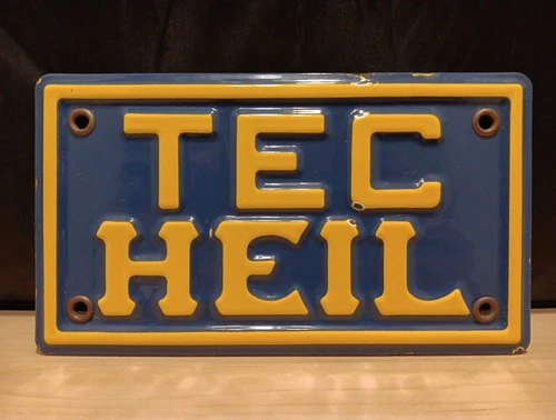Vintage Antique Tec Heil Truck Embossed Porcelain Enamel Sign Badge Emblem