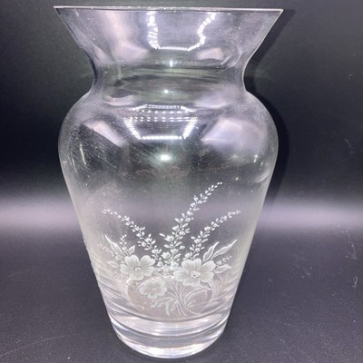Crystal Flower Vase Clear White Floral Accent Design 7'' Tall 