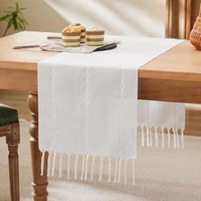 Braided Farmhouse Table Runner 13x72 Inch, 72" x 13" (Runner) Braided White